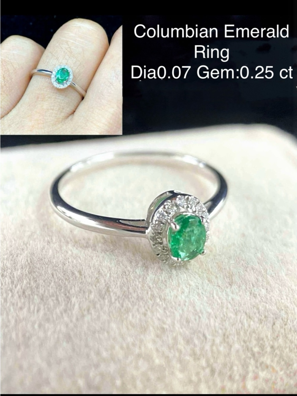 Colombian Emerald Halo Ring in Green - Classic Solitaire Design